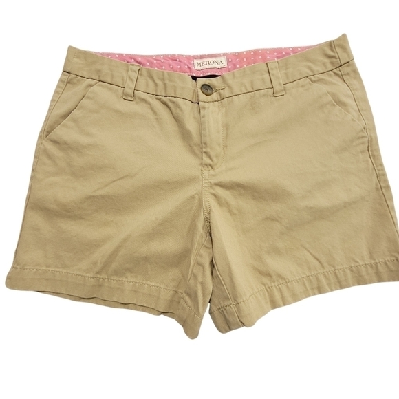 Soft Cotton Mid Rise Neutral Shorts Flat Front Chino  SZ 6 - Picture 2 of 7